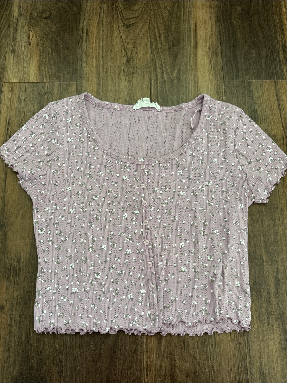 Hippie Rose Mauve Pink Floral Button-Front Crop Top